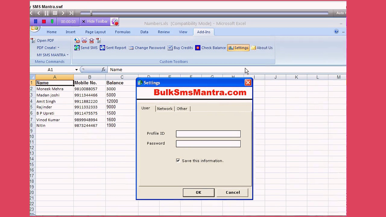 send bulk sms from excel file